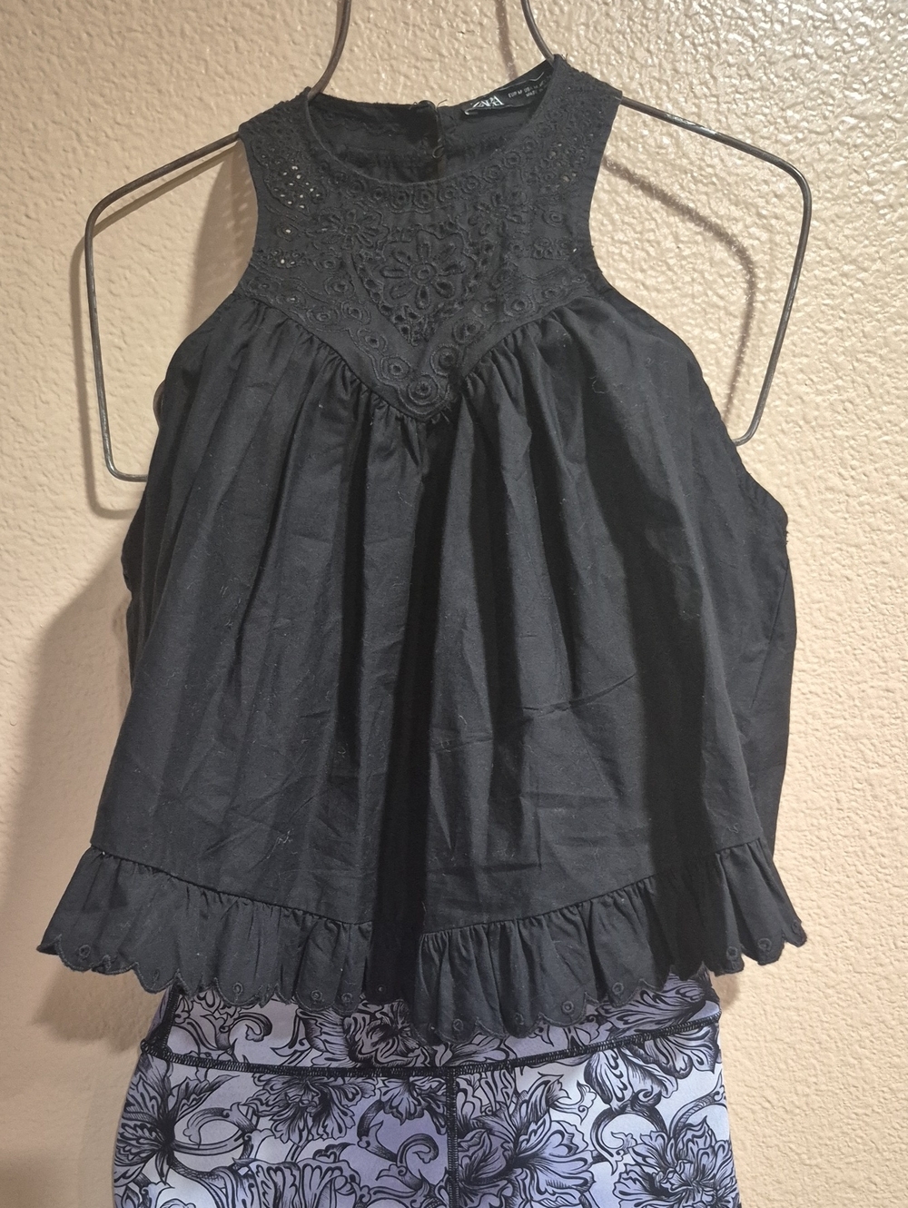 Black Halter Romper with Eyelet Detail